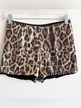 Sequin Leopard Print Party Shorts Small
